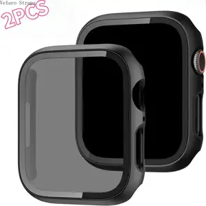 2PCS Privacy Case for Apple Watch, 2-in-1 Ultra-Thin Built-in Tempered Glass Screen Protector, Anti-Spy Protective Cover (38-49mm)