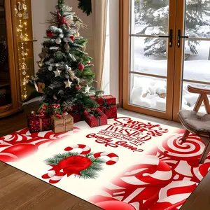 Christmas Candy Cane & Gingerbread Door Mat - Heavy-duty plush mat with festive red/white stripes & peppermint swirls. Perfect for indoor/outdoor use at front door, living room, or kitchen. Machine washable, durable for high traffic. Adds holiday cheer to