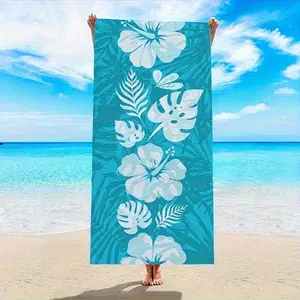1-Piece Floral Tropical-Style Beach Towel - Blue Bottom, Quick-Drying, Sand-Proof, Lightweight, Comfortable Large-Sized Linens for Surfing, Swimming, Bath Use