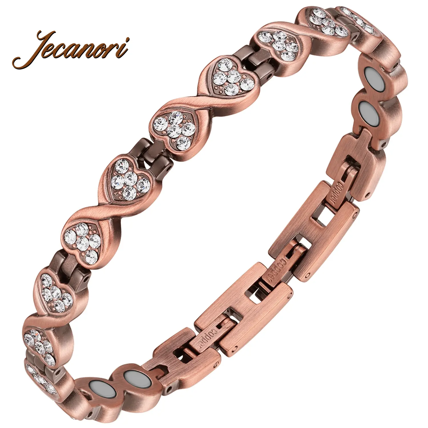 Women's Elegant Copper Bracelet Bangle with Love-Crystal Heart, 3800 Gauss Magnets, and Included Sizing Tool, Meaningful Gifts