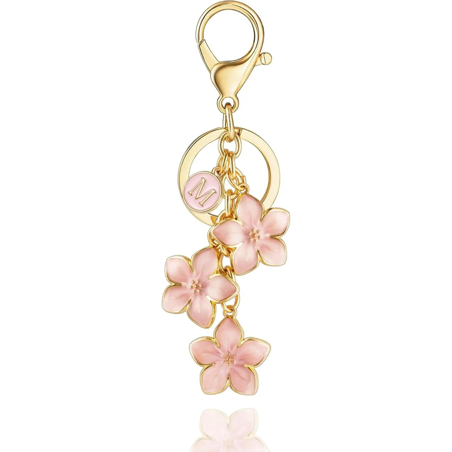 valentines gifts White/Pink/Black Big Cute Flower Initial Letter Keychain for Women, Flower Bag Charms Enameled Keychain Handbag Purse