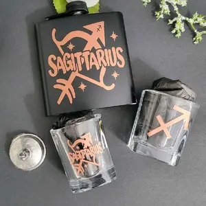 Sagittarius Zodiac Stainless Steel Flask Set Rose Gold Arrow Edition with Matching Glasses and Lid Durable Drinkware for Astrology Lovers