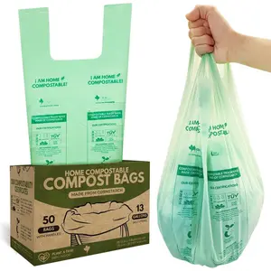 Compostable Kitchen Trash Bags 13 Gal - Cornstrarch Leakproof &  Resistant 50 Compost Bags - OK Compost  & Seedling Certified 0.25 mm Kitchen Garbage Bags
