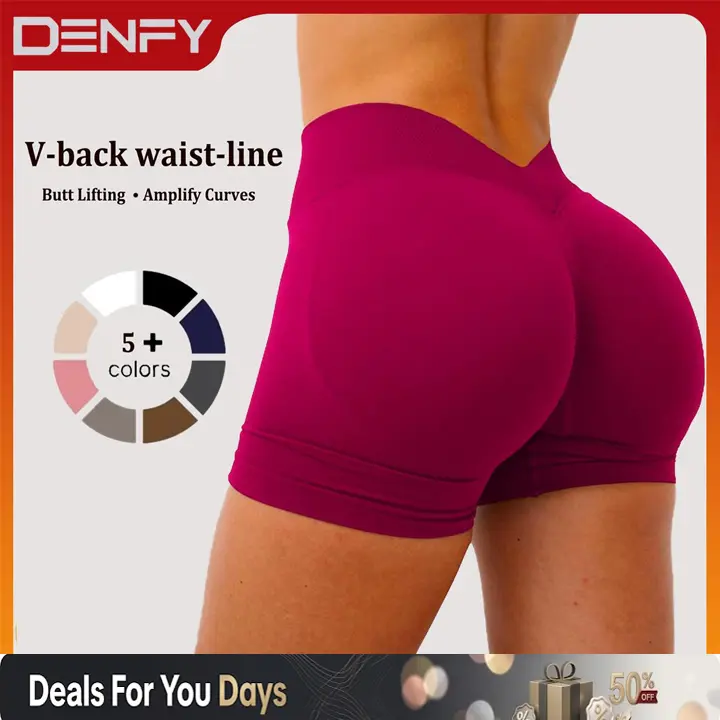 [SIZE UP 1] DENFY LJ V-BACK SCRUNCH SHORTS Fitness Gymwear Yoga Pants Gym Workout Sportswear Drying Exercise Yoga High Cycling Quick Drying Gymclothes