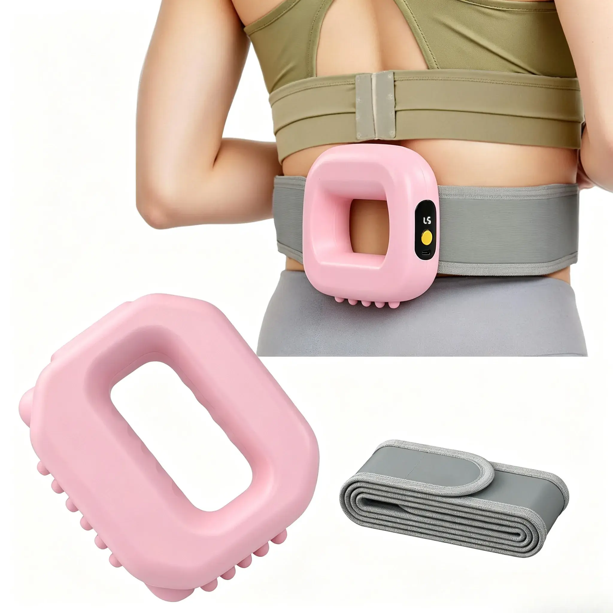 Cordless Deep Tissue Muscle Massagers, 6-Speed Vibrating Magic Ring Fascia Roller for Neck and Shoulder Relief - Pink & Gray Relaxation Aid