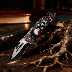 Black 3D-Printed Pocket Folding Knife - Durable, Portable Multi-Functional Outdoor Tool with Glass-Breaking Function, Ideal for Camping, Father's Day Gifts, Mens Gifts