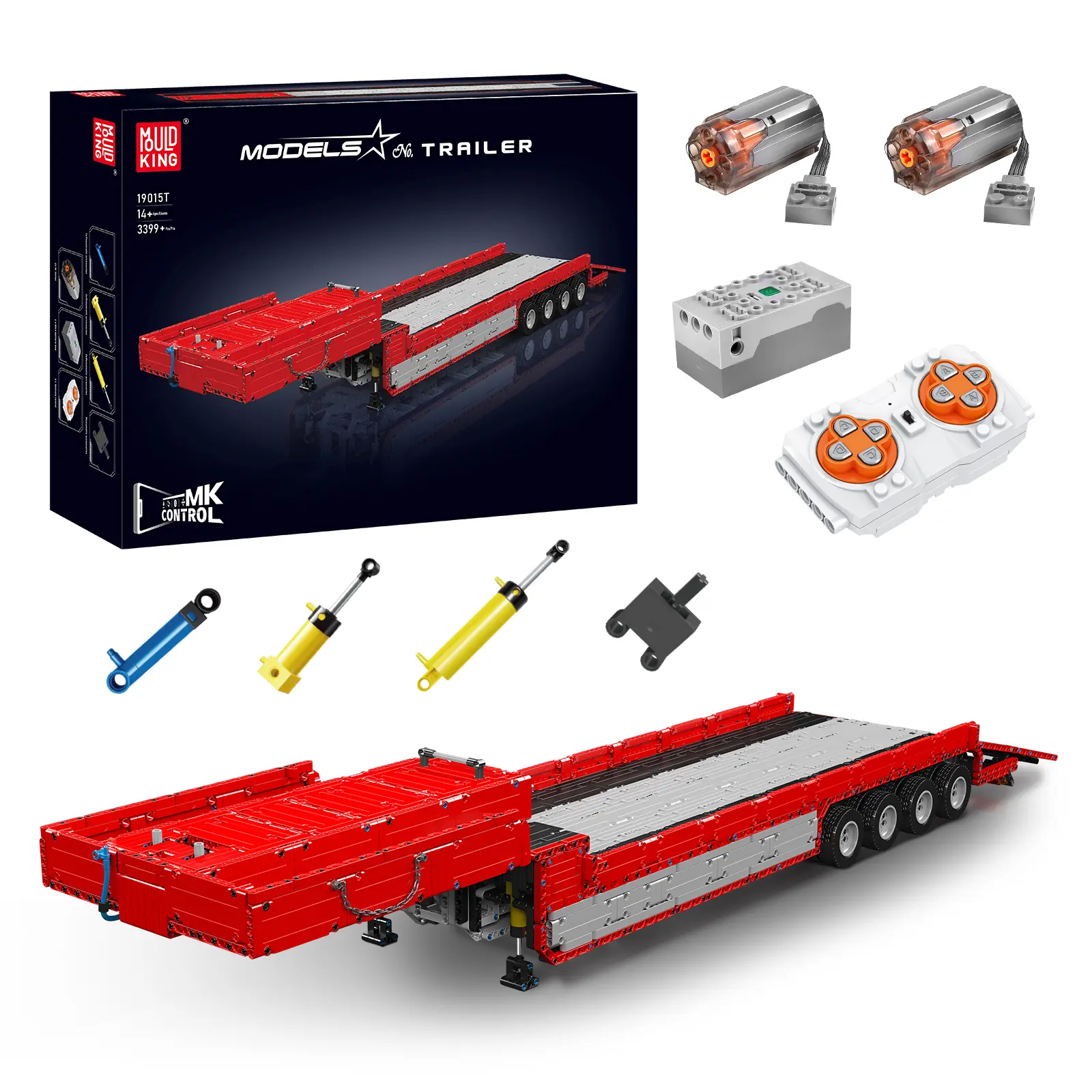 Mould King 19015T Trailer Truck Pneumatic Remote Control Building Block Toy Collection, Assembly Blocks Set, Creative Building Blocks