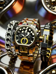 Compass Punk Oddity Men's Watch – Trendy Youth Gold Steel Glow-in-the-Dark Swag. Hot Gift Timepiece