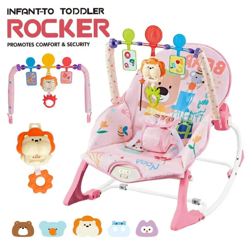 2-In-1 Portable Rocker Bouncer – Soft Infant Bouncer Seat with Music, Vibration, Interactive Toys, Adjustable Rocking Chair for Newborns 0m+ Up to 18kg/40lbs, Unisex, Lightweight for Indoor/Outdoor, Holiday Gift (Blue)