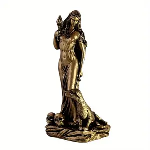 Hecate Golden Witch Resin Statue - Magic Goddess Figurine, Tabletop Independent Altar Sculpture, Outdoor Home Decor Ornament, for Halloween, Vintage Use