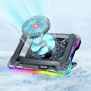 Laptop Cooling Stand with 140mm Fan 300-2200 RPM Adjustable Speed 7-Level Angle Adjustment RGB Lighting Dual USB Ports Phone Holder for 14-19 Inch Laptops Ideal for Gaming Office Campus Use