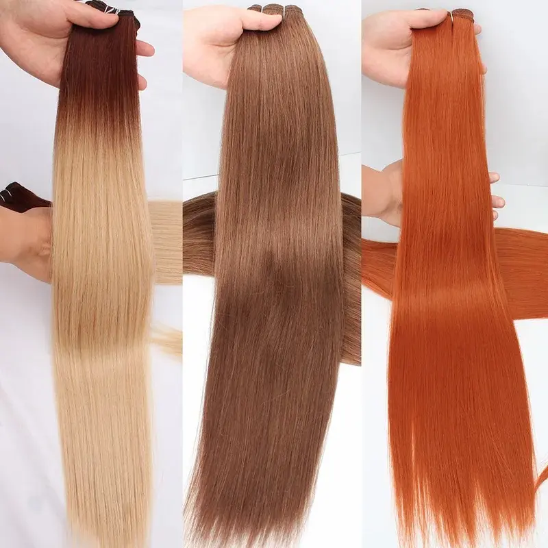 2026 New Bio-Protein Straight Synthetic Hair Weave Bundles Heat Resistant Fiber 26inches Ponytail Straight Synthetic Hair Extensions