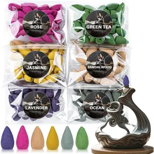 Backflow Incense Cones for Waterfall - Waterfall Scented Cone Incense 108 PCS Backflow Smoke Burning Inscents-Cones Bulk 6 Different Scented Incense Cone Match Waterfall Incense Burner, Exclude