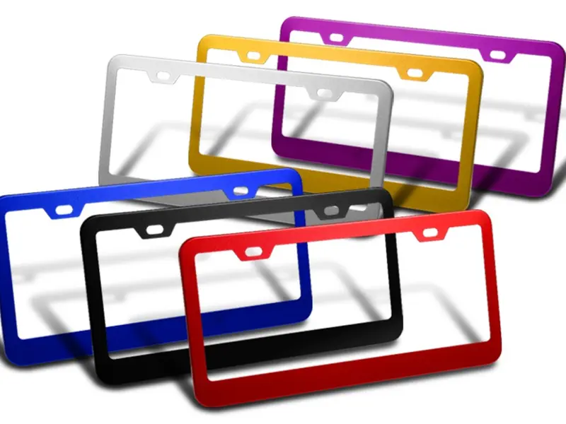 2 x Neo Chrome Red Black Blue Purple Gold or Silver Stainless Car License Plate Frame Cover Front + Rear US Size licenseplateframes