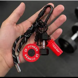 Practical Stylish Acrylic Keychain Set - Aluminum Alloy Design Workout Keychain with Olympic Weight, Dumbbell and Shaker Cup