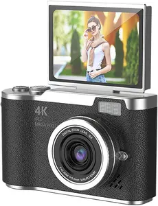 4K Digital Camera for Photo, Portable Retro Camera with Flip Screen, Compact Retro Camera for Outdoor (Black 1 Set)