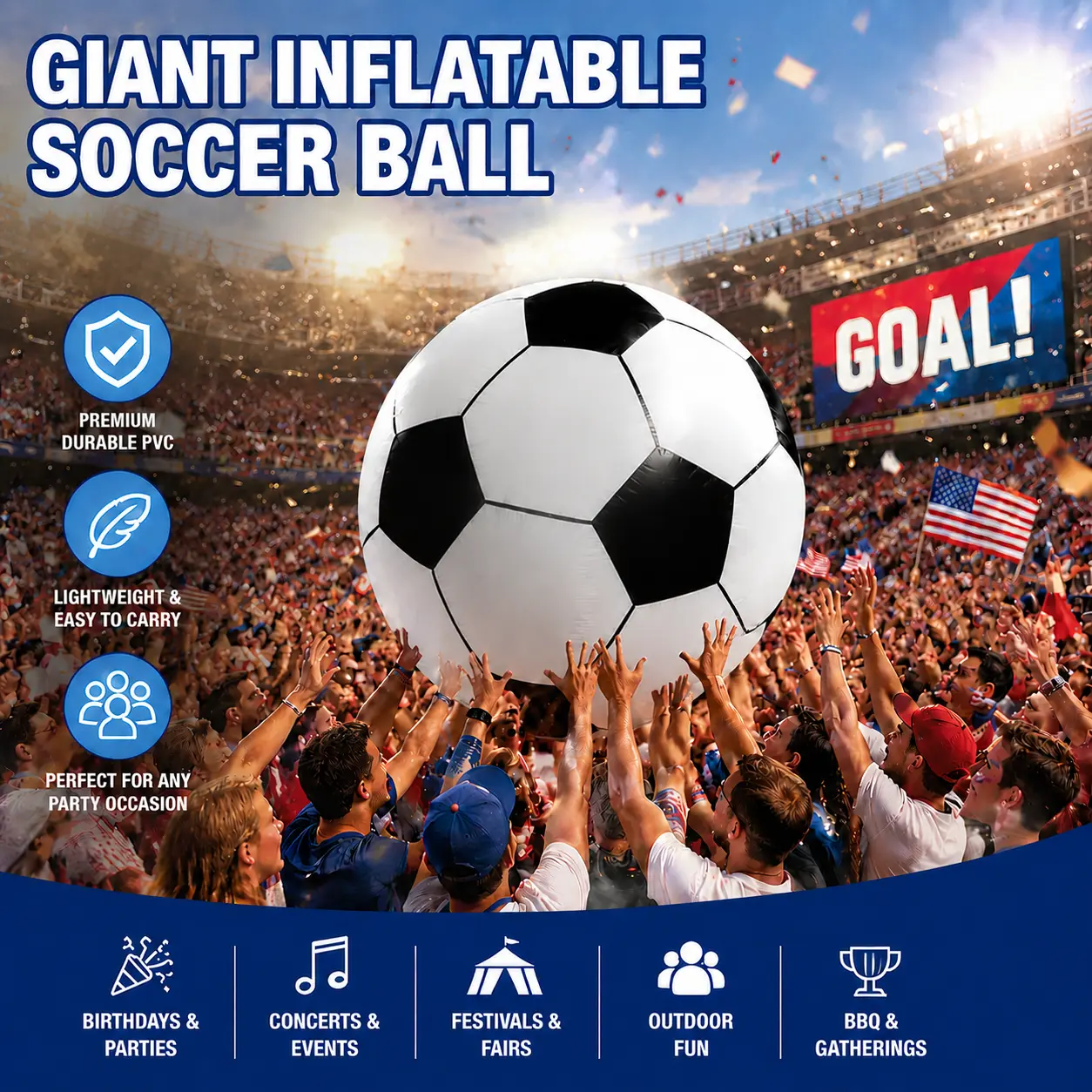 MIDOAIS Giant PVC Inflatable Sportsball - Extra-Large Colorful Football Beach Ball Balloons, Easy-to-Use Blow Up Decor for Outdoor Festive Events, All Ages Applicable