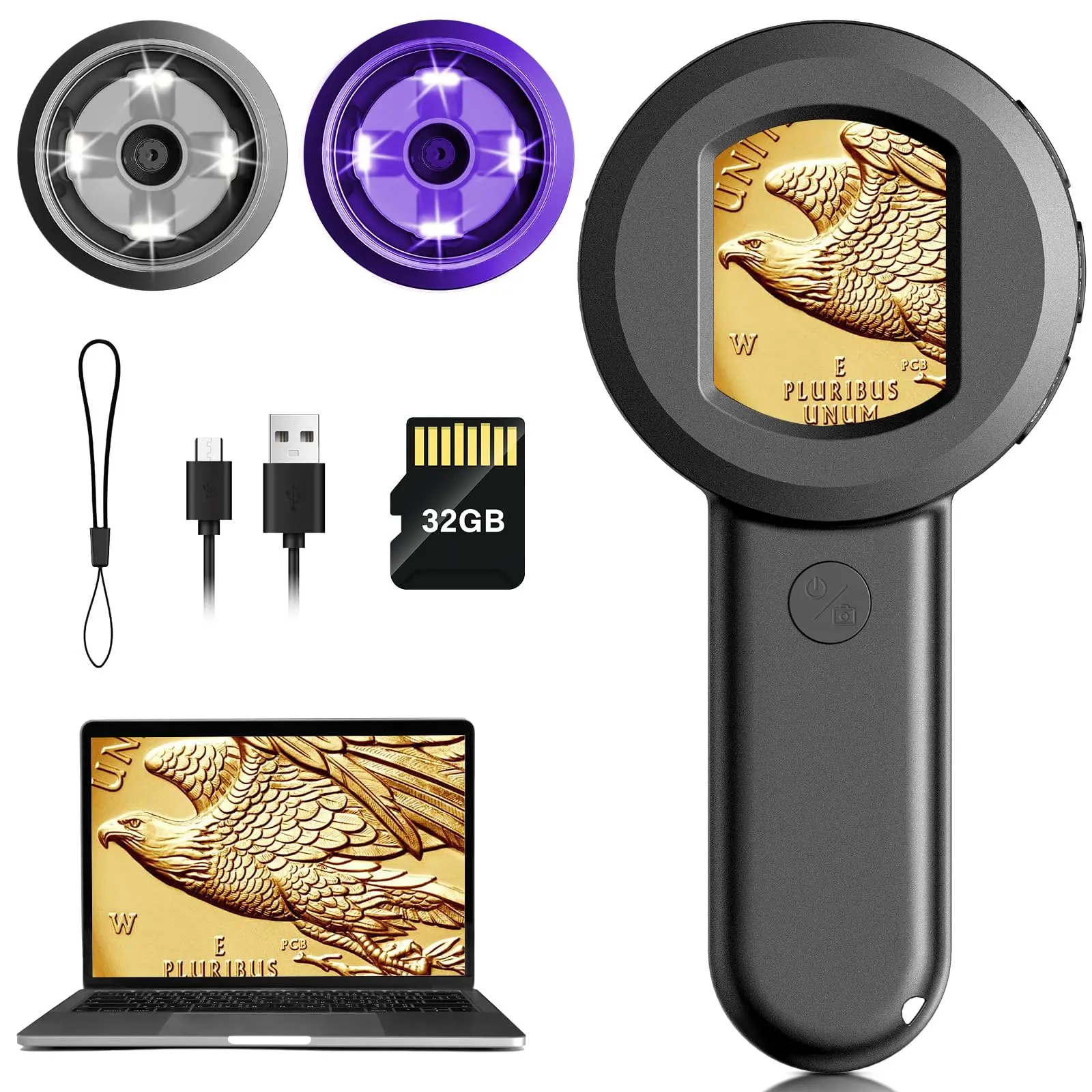 Pocket Digital Microscope For Adults Kids: 100x Handheld Magnifying Glass With Light  Usb Magnifier Collector Portable Jewelers Loupe 2" Screen Mini Scope Trichome