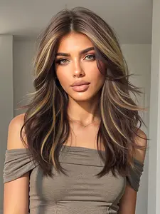 20 Inch & Blonde Long Synthetic Wavy Hair for Women, Synthetic Material Wigs, Gorgeous Fluffy Pre Styled Loose Wave Wig with Blunt Bangs, Synthetic Full Machine Wigs for Party, Daily Use, Synthetic Fiber Wigs