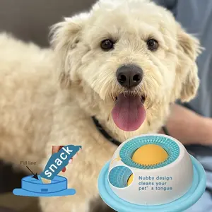 Pet Lick Mat Yogurt Licking Plate, Slow Feeder for Dogs & Cats, Interactive Snack Bowl, Promotes Dental Health, Durable Plastic, Blue & Design