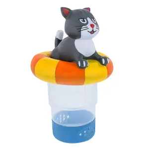 Kitty Cat Floating Pool Chlorine Dispenser, Collapsible Base, Holds 3" Tablets - 7" Fun Cute Pet Life Preserver Animal Float Floater