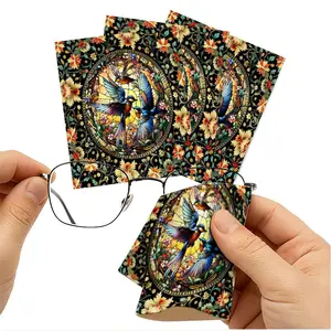 1/3/6/14pcs Stained - Glass Birds Cleaning Cloth, Suitable for Camera & Eyeglass Lenses, Single - Sided, Multiple Specifications Available, Vibrant Floral Design, Ideal for Home & Photography Use, Efficient Lens Cleaning
