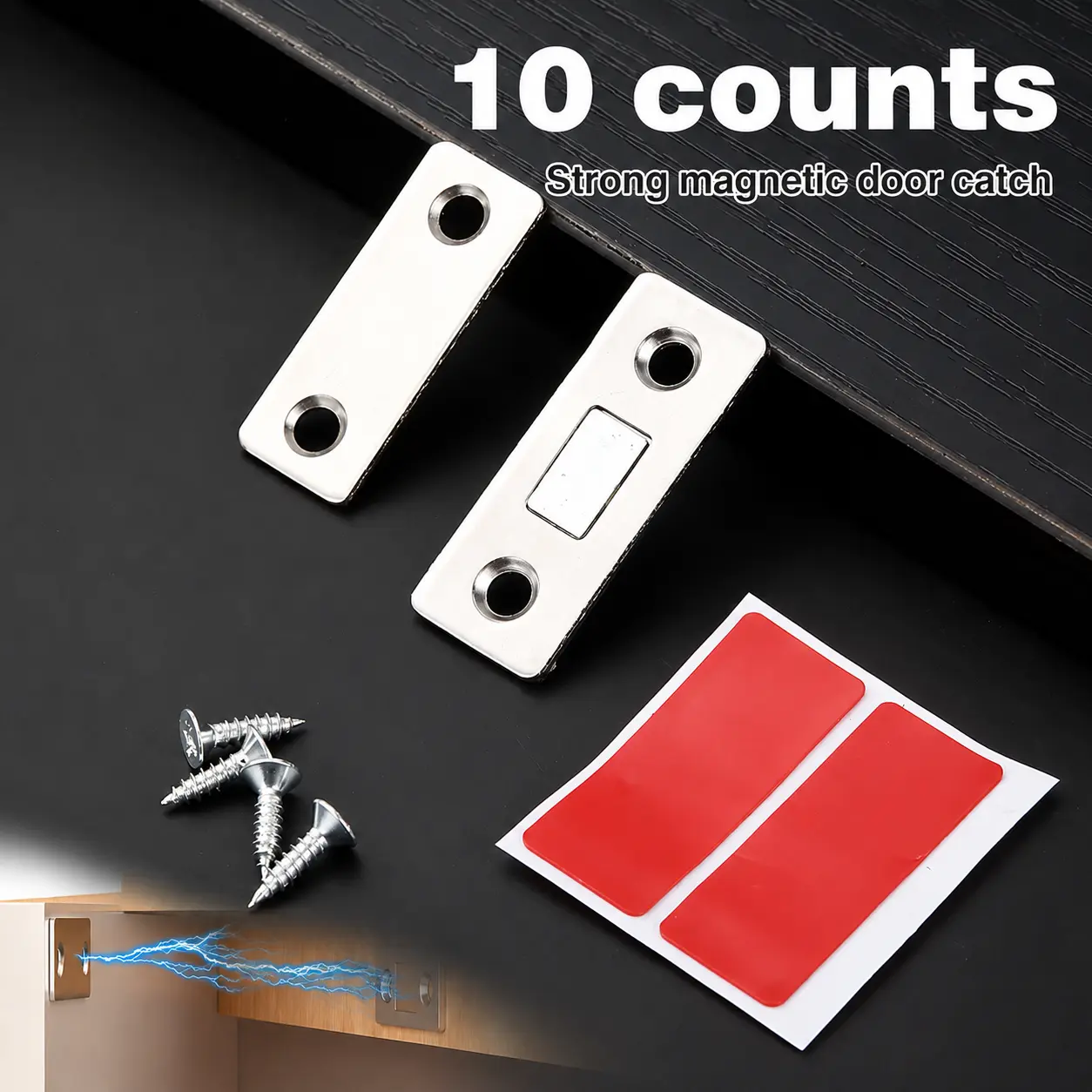 10-Count Ultra-Thin Magnetic Cabinet Closure Catch with Adhesive Back, Household Wardrobe Drawer Kitchen Cabinet Door Loose Latch Repair, Multi-Purpose Cabinet Magnet Hardware, No Drilling Stable Secure Closing Gadget