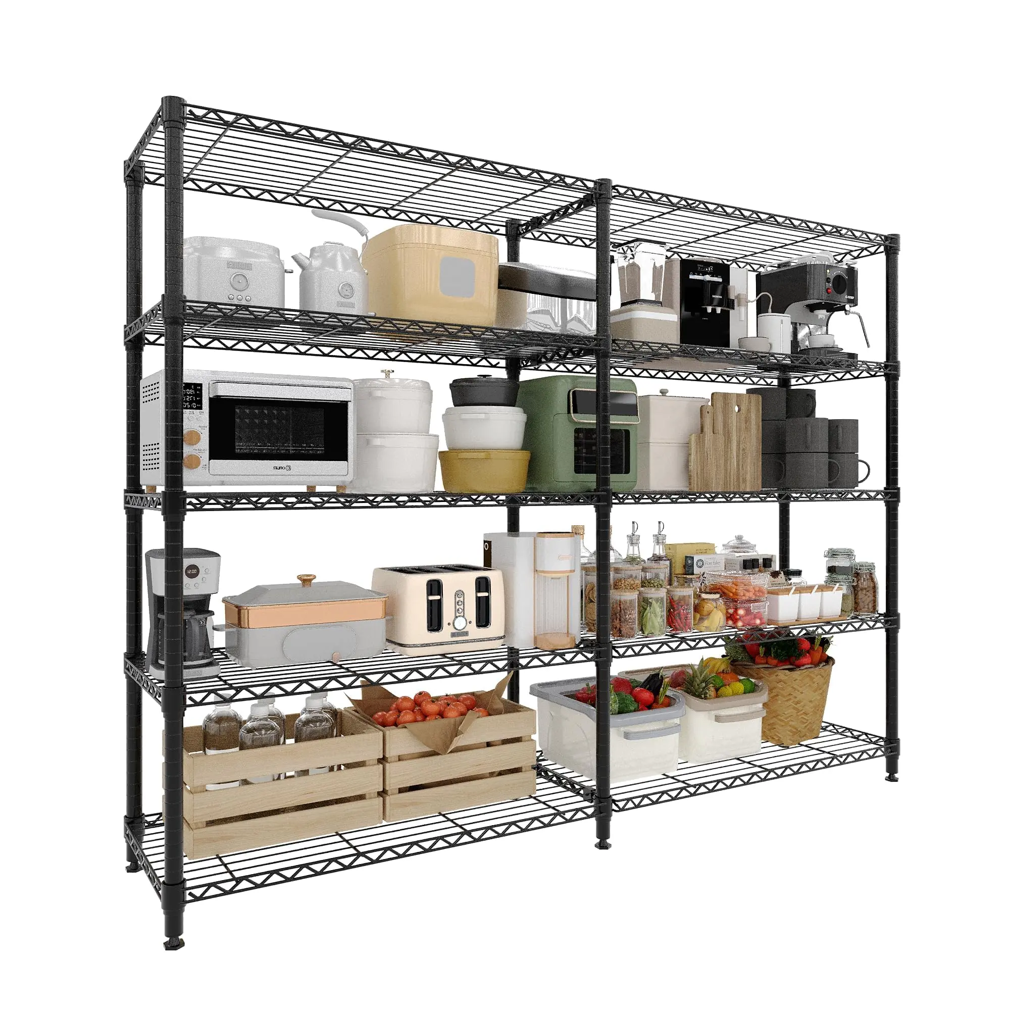 5-Tier Metal Shelving Unit, Heavy Duty L-Shaped Adjustable Garage Shelf Organizer, Wire Storage Rack for Basement, Kitchen, Pantry, Warehouse