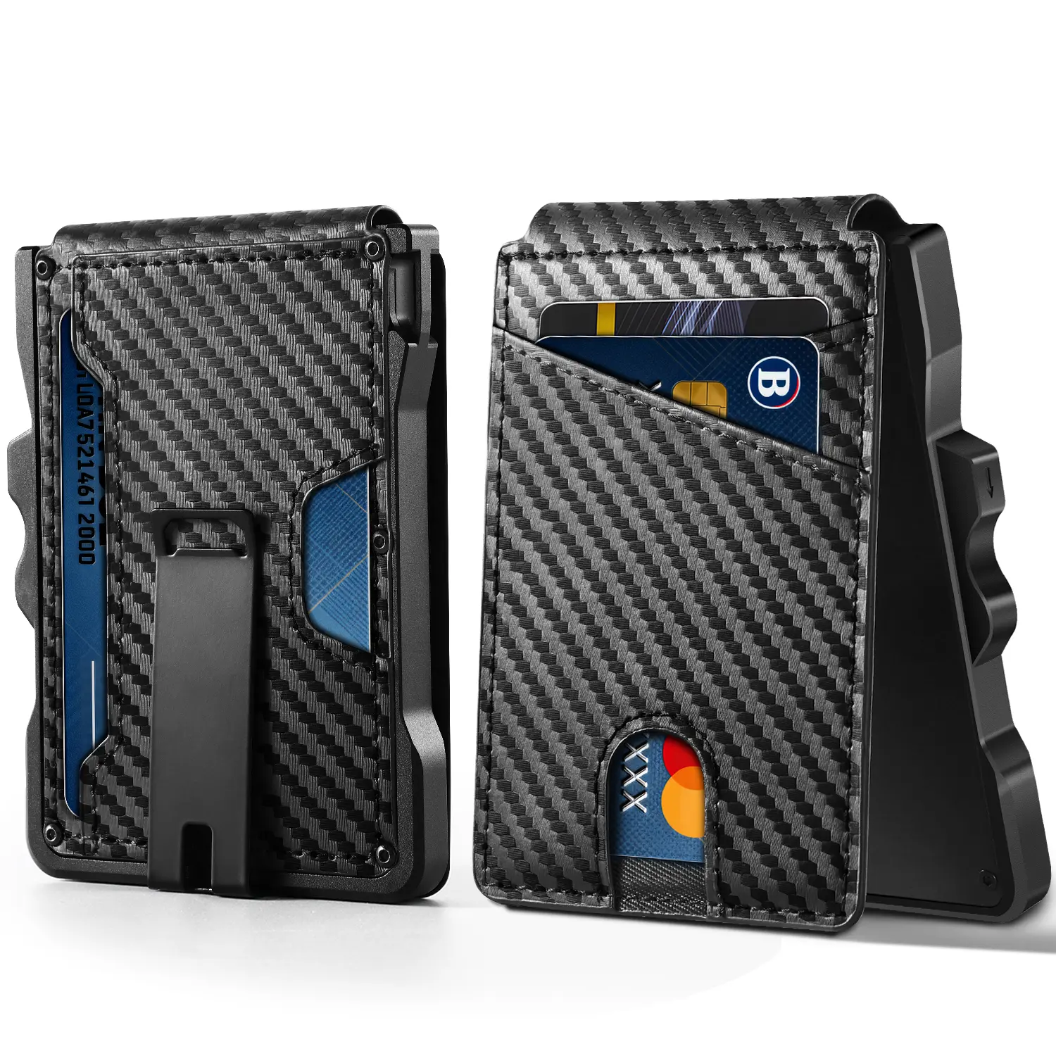 GSOIAX Men's Minimalist Bifold Wallet with RFID Blocking - Pop-Up Quick Access Card Holder, Holds 12 Cards and Cash, Carbon Fiber Material - Perfect Gift DealsforYouDays SummerWins