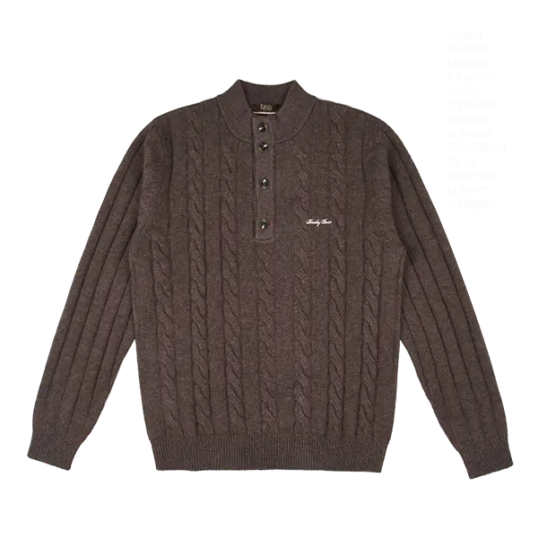 RAIDY BOER Luxury Winter Classic Button-up Warm Yak Wool Cable Knit Sweater for Men Casual Elegant