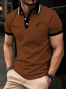 Men's summer polo shirt, 3D digital printing design, short sleeved casual minimalist style, using contrasting color design, perfect for summer golf wear