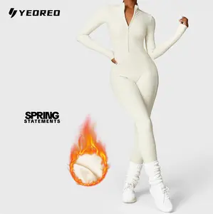 YEOREO Women's Solid Zip Up Jumpsuit Casual Sporty Long Sleeve Jumpsuit for Skiing Cycling Ladies Sportswear for Fall & Winter Athletic Style Activewear Workout Gym Clothing