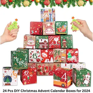 CHEVAUX 24-Pcs DIY Christmas Advent Calendar Boxes 24 Days Countdown Boxes - Cardboard Number Boxes to Make & Fill Your Advent Calendar