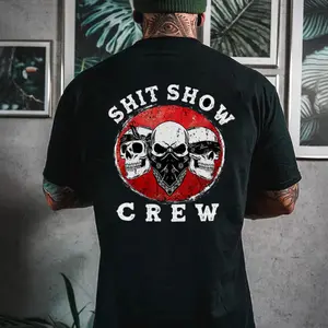 SHIT SHOW CREW Three Skull Print Men's T-shirt, Top Menswear Cotton Tee Shirt, Unisex Fashion, Soft Fabric, ShortSleeve, Regular Fit, Casual Streetwear