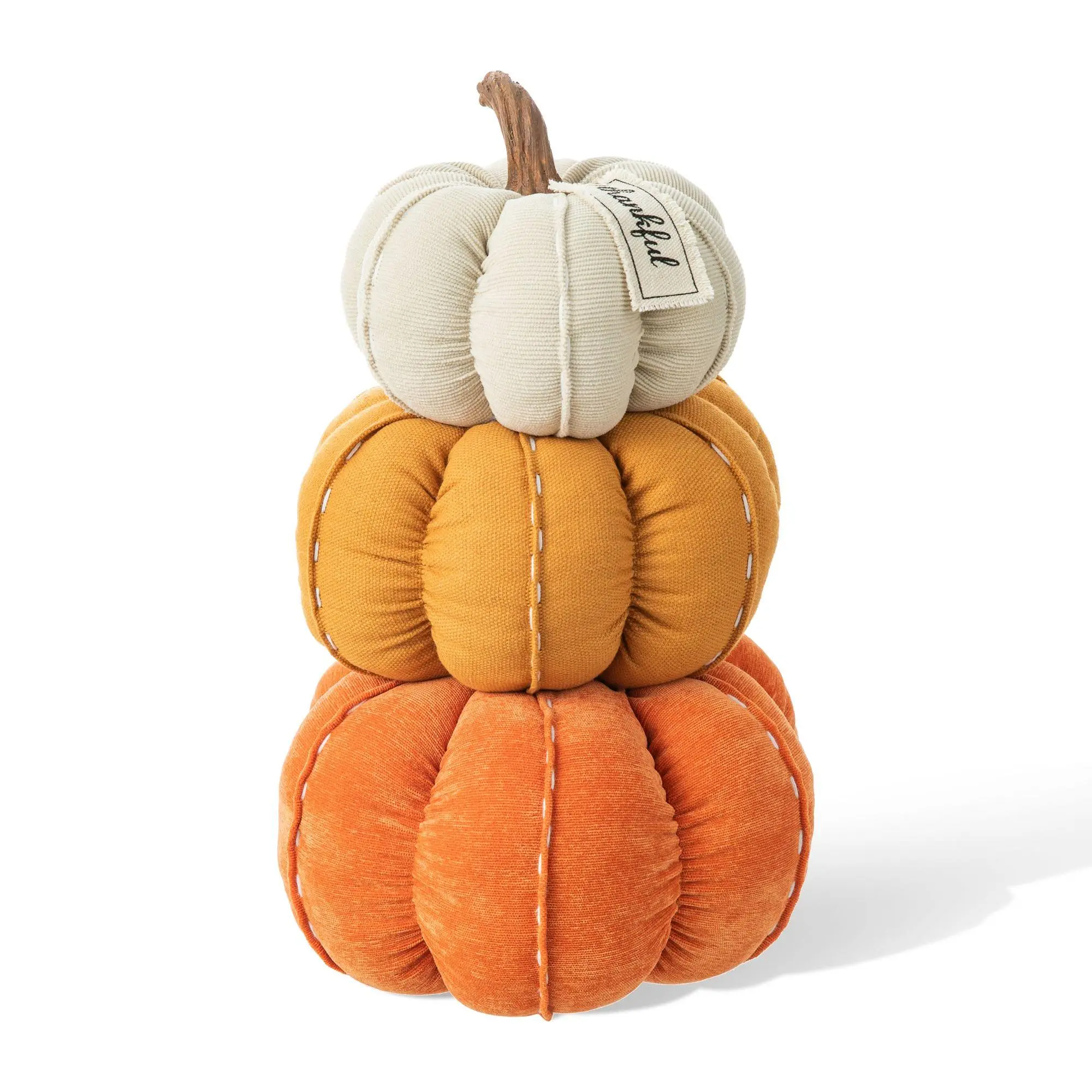 Glitzhome 13"H Fall Harvest Stacked Fabric Pumpkin