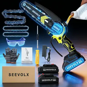 SEEVOLX 6-Inch Cordless Chainsaw with Brushless Motor - 2 Batteries, Multifunctional Pruning Saw for Gardens & Farms, Ready-to-Use Ergonomic Design, Perfect Gardening Gift