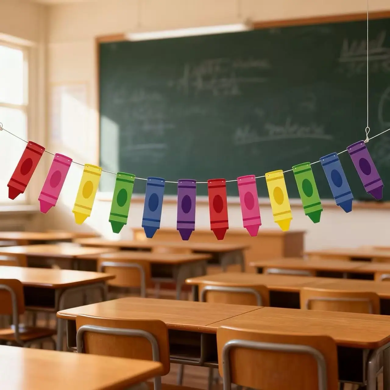 2 Piece Colorful Pencil Banner, Back to School Pencil Flag Wreath, Hanging Pencil Flags, First Day of School Wreath, Home Classroom Decor, Party Decorations Banners