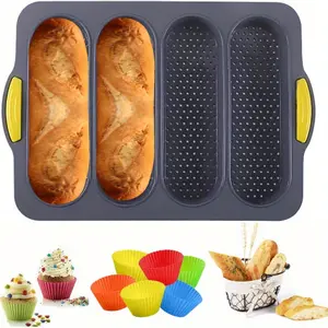 Silicone Bread Pan & 6 Muffin Cups Non-Stick Silicone Baguette Bread Mold Easy Release Heat Resistant Baking Pan for Ovens and Microwaves Perfect for French Bread Perfect for Bakeries Parties Home Breakfasts Bakeware Kitchenware