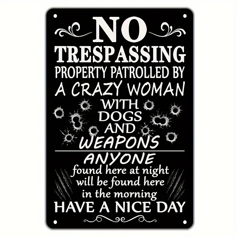 Aged Vintage Specialty Decorative Metal Tin Sign - "No Trespassing, Private Property, No Soliciting, Beware of Dog" 8x12in, Bold Letters, Fade Resistant, Easy Install, Durable Home Decor Plaque for Indoor & Outdoor Use (Home Supplies, Plaques & Signs), In