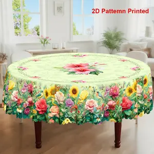 1pc, Spring Summer Party Tablecloth, Picnic Table Cover, Mother's Day Butterfly Rose Bird Sunflower Floral Printed Design, Rectangular/Round Table Cloth, Embossed Edge, Suitable For Indoor Outdoor Dining Picnic Dinner Dining Room Decoration