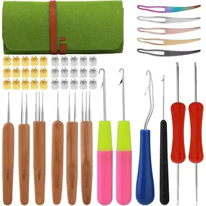 Loc Crochet Needle, 48 Pcs Dreadlock Crochet Hook Tool, 6 Dreadlock Crochet Needle for Hair, Different Size Bent Latch Hook, Crochet Hooks for Hair Braiding with Case and Dreadlocks Tool (Green Bag)