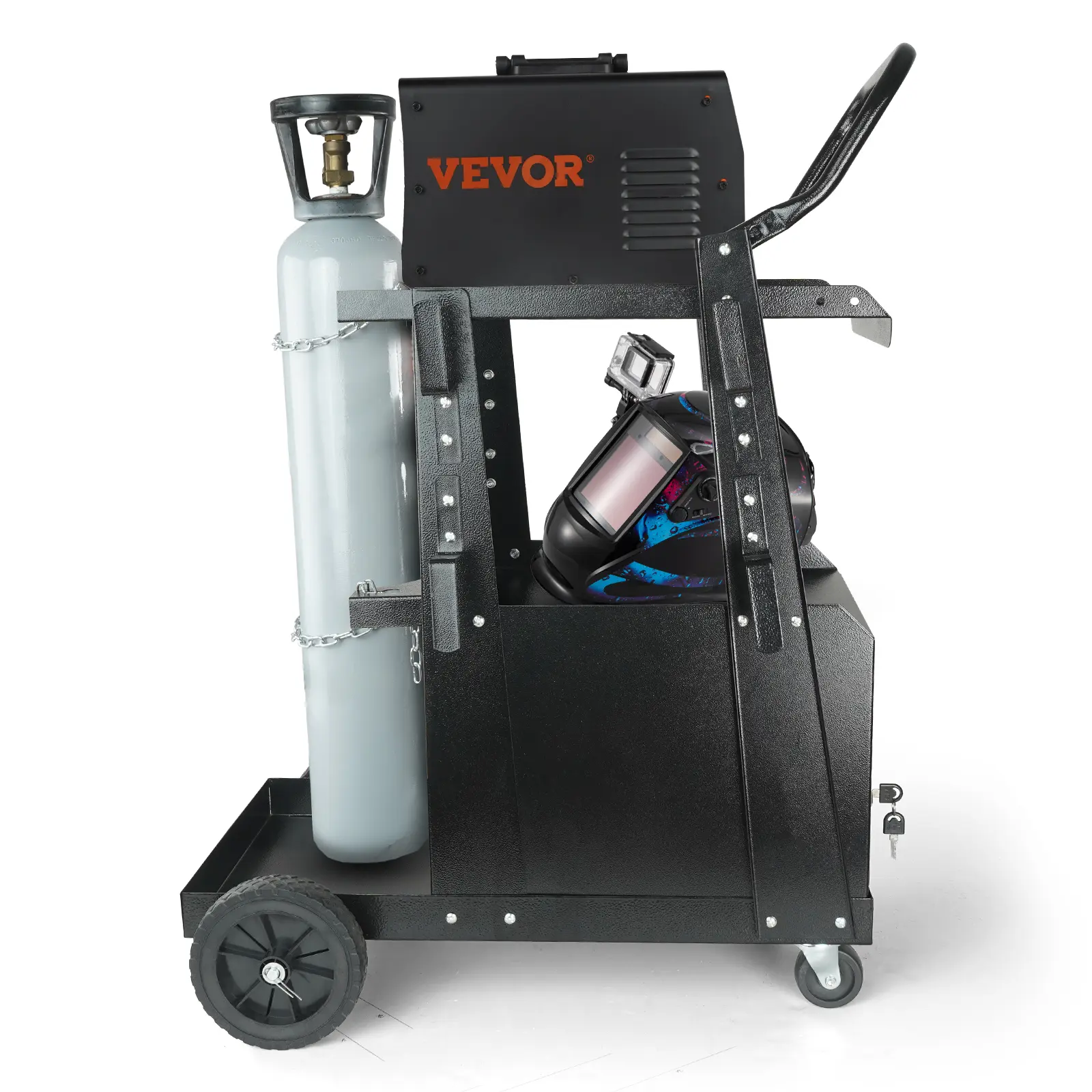 【summerfinds】VEVOR Mobile Welder Cart, 2-Tier Heavy Duty Unit with Lockable Anti-Theft Cabinet, Max Load 265lbs, 360° Swivel Wheels, Gas Cylinders Storage Safety Chains, for Welding Machines, Plasma Cutter, Accessories