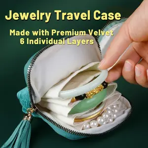 Portable Organizer Case for Women, Simple Solid Color Jewelry Storage Bag, Travel Jewelry Case, 6-Layer Zippered Jewelry Bag with Tassel, Exquisite Pendant Storage Bag,  Holds Necklaces and Bracelets, Includes Gift Box, Available in Multiple Colors