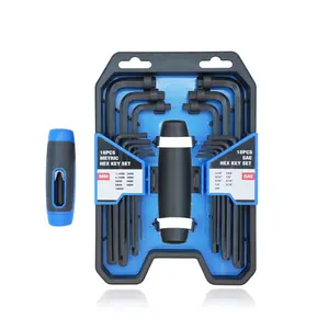 YOWIN 18-Piece Hex Key Wrench Set – Metric 1.5mm–10mm & SAE 1/16"–3/8", Black Oxide Coating, Torque Handle, High Leverage, Long & Short Keys, Easy to Organize