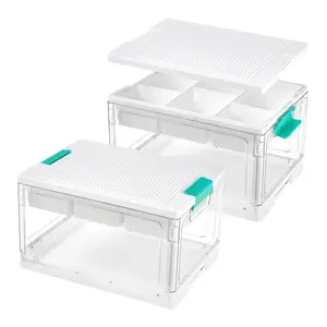 【Live Only】Vtopmart 2 Pack 24QT Plastic Storage Box for Arts Crafts Stationery Kids Building Blocks Sewing Kit & Small Tools