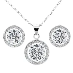 Ariel 18k White Gold Plated Halo Stud Earrings and Necklace Jewelry Set with Simulated Diamond Crystals