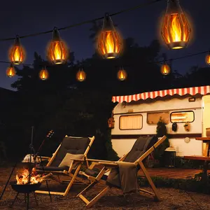 FLACCHI Solar-Powered Flame String Lights 42 Feet with 15 LED Lights Outdoor Waterproof Garden Patio Decorations Eco-Friendly Energy-Efficient