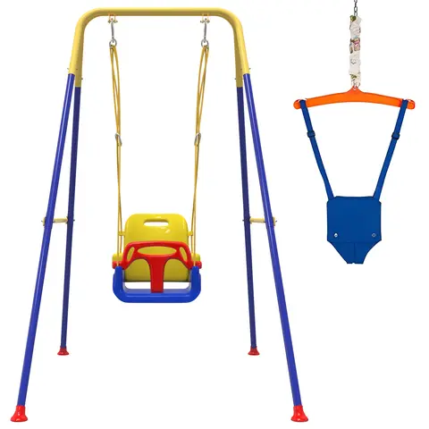 G TALECO GEAR Unisex 2-in-1 Baby Jumper-Toddler Swing Seat, Foldable Metal-Plastic Stable Set with Anti-Slip Foot Pads, Safety Belt, Easy Assembly & Storage, Indoor/Outdoor Use, for Children 6 Months and Older, Passed CPSC in the United States