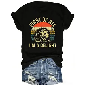 Female customers: Please select one size smaller when ordering.Women's Letter Print Round Neck Tee, Casual Short Sleeve Crew Neck T-shirt for Daily Wear, Ladies Clothes for All Seasons