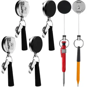 4 Pack 35" Steel Wire Heavy Duty Retractable Pull Pen Pencil Holder, Flexible  Pen Holder and Metal Pen Clip Ideal for Carpenters, , Construction Workers,Waitstaff
